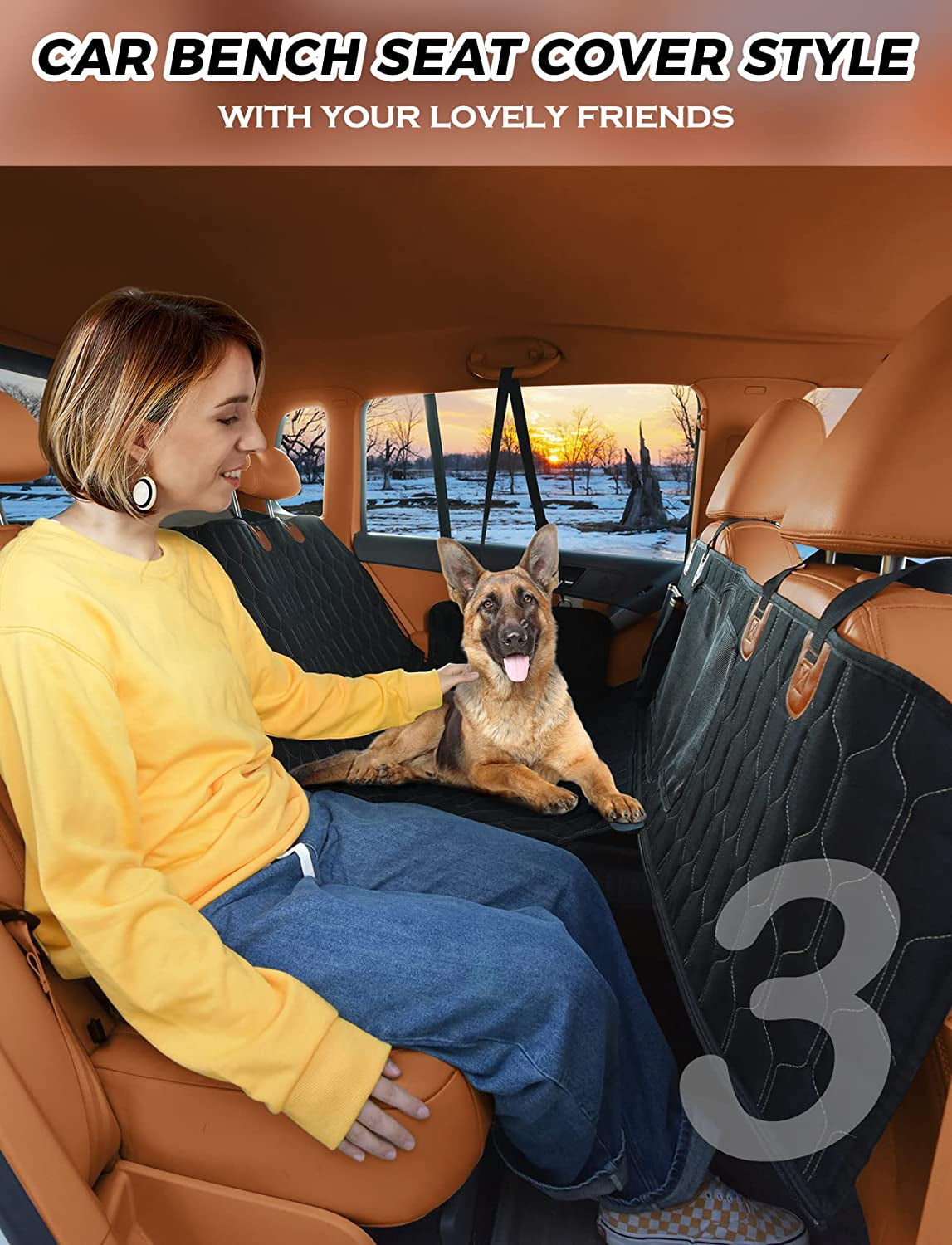 Dog Car Seat Cover for Back Seat, 100% Scratchproof Waterproof Backseat Cover for Dogs, Dog Seat Cover for Suvs, Dog Back Seat Cover with Mesh Window, Nonslip - Black